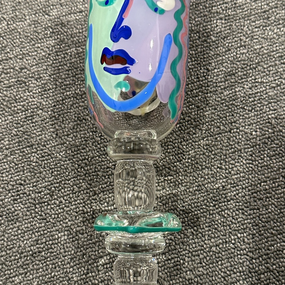 Bernstein Art Glass Goblets, Stemware, Vintage Art Glass Face Signed - Picture 5 of 11